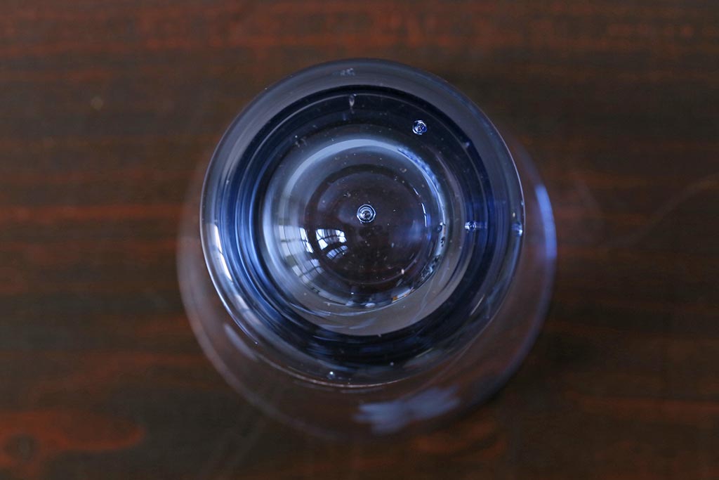 レトロ雑貨　昭和中期　落ち着いた青色の切子グラス12個セット(コップ)(R-039487)