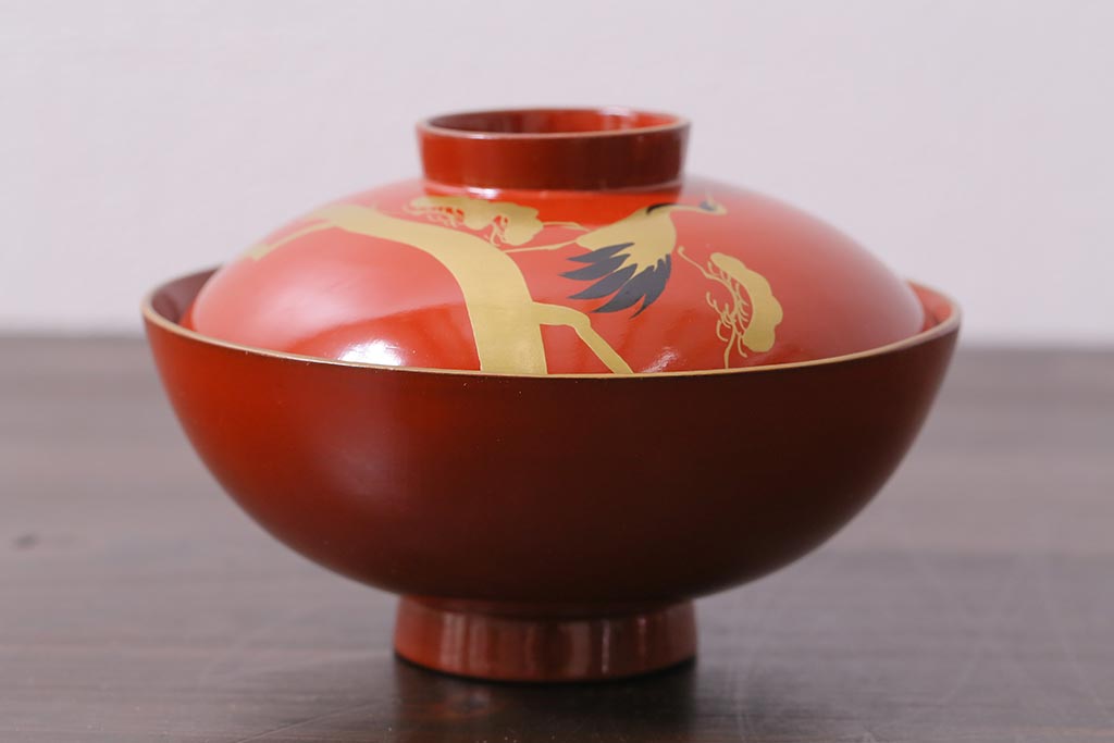 伝統工芸品 ペア椀 和食器 夫婦椀 木製 会津漆器 溜 吟朱 3.7 漆