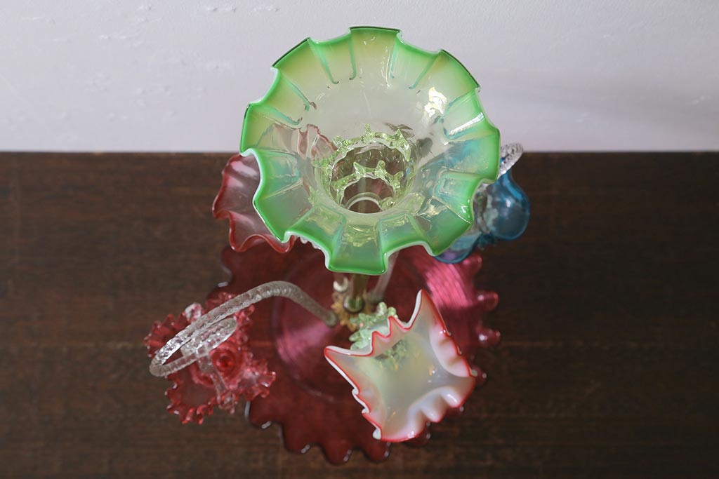 フランスアンティーク ビクトリア朝 glass Epergne ワセリン