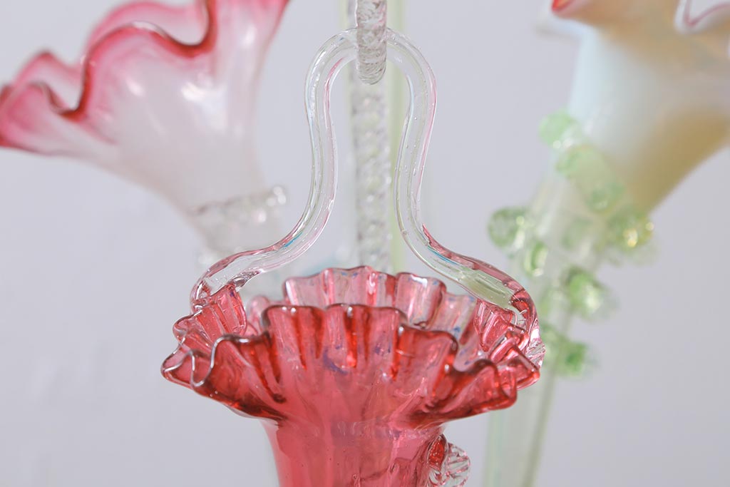 フランスアンティーク　ビクトリア朝　glass Epergne　ワセリンガラス　華やかなガラス製のセンターピース(テーブルウェア、オブジェ)(R-039549)