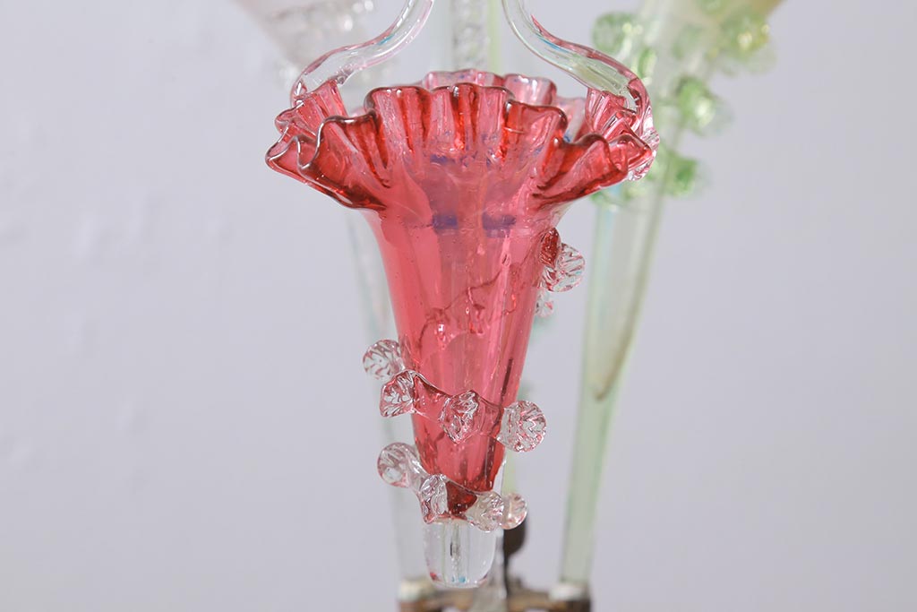 フランスアンティーク　ビクトリア朝　glass Epergne　ワセリンガラス　華やかなガラス製のセンターピース(テーブルウェア、オブジェ)(R-039549)