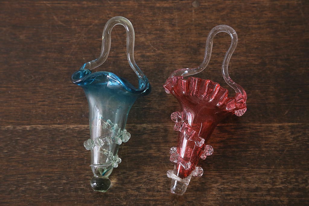 フランスアンティーク　ビクトリア朝　glass Epergne　ワセリンガラス　華やかなガラス製のセンターピース(テーブルウェア、オブジェ)(R-039549)