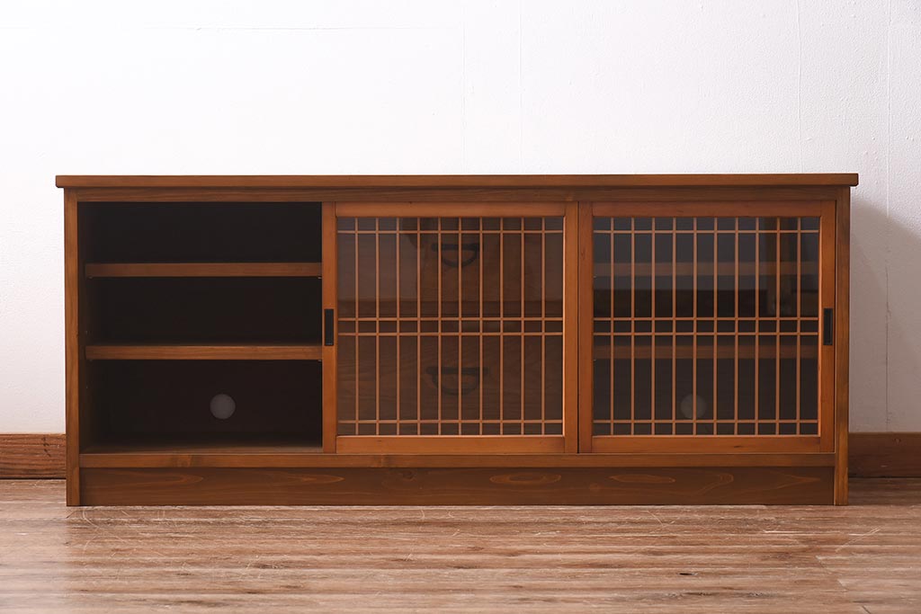 ラフジュ工房オリジナル　古建具リメイク　組子　和テイストのお部屋におすすめなテレビ台(ローボード、収納棚、テレビボード、書院戸)(R-039658)