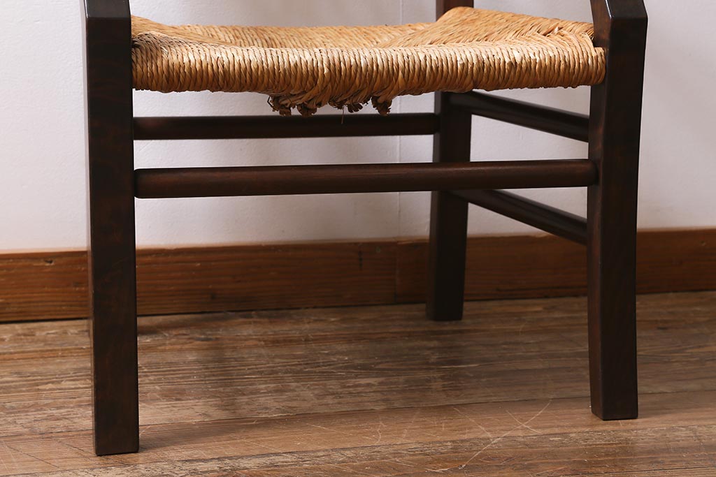 中古　松本民芸家具　SP型ラッシアームチェア　お洒落なラッシ座面が魅力のチェア(ラッシチェア、椅子)(R-039694)