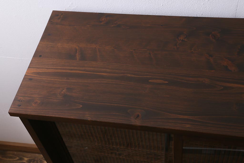 ラフジュ工房オリジナル　古建具リメイク　引き出し5杯付きの組子書院戸のキャビネット(戸棚、リビングボード)(R-039700)