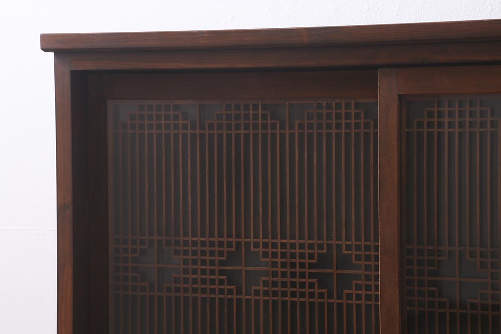 ラフジュ工房オリジナル　古建具リメイク　引き出し5杯付きの組子書院戸のキャビネット(戸棚、リビングボード)(R-039700)