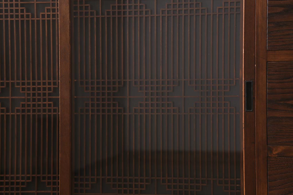 ラフジュ工房オリジナル　古建具リメイク　引き出し5杯付きの組子書院戸のキャビネット(戸棚、リビングボード)(R-039700)