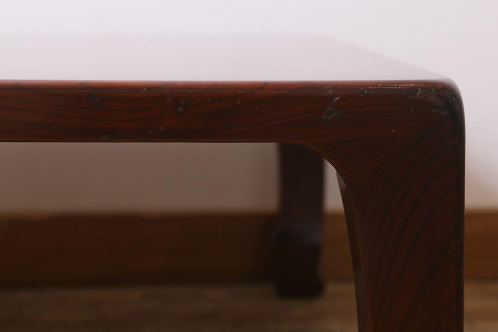 中古　工芸家具(指物家具)　総ケヤキ材　漆塗り　溜塗と杢目が美しい高級感溢れる座卓(ローテーブル)(R-039705)