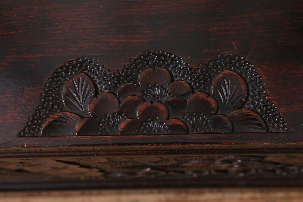 ヴィンテージ家具　伝統工芸　軽井沢彫り　桜の意匠が目を惹く上品な佇まいの鏡台(ドレッサー、ビンテージ)(R-039712)
