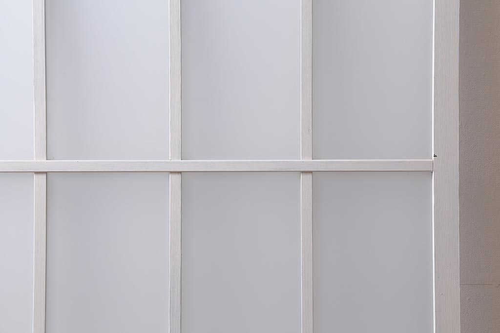 アンティーク建具　和製アンティーク　昭和初期　ペイント　アンティークホワイト　フレンチシックなガラス戸1枚(引き戸、建具)(R-039728)