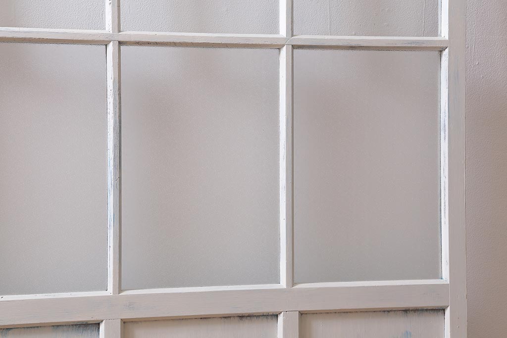 アンティーク建具　和製アンティーク　昭和初期　ペイント　2色のペイントカラーがお洒落なガラス戸2枚セット(引き戸、建具)(R-039729)