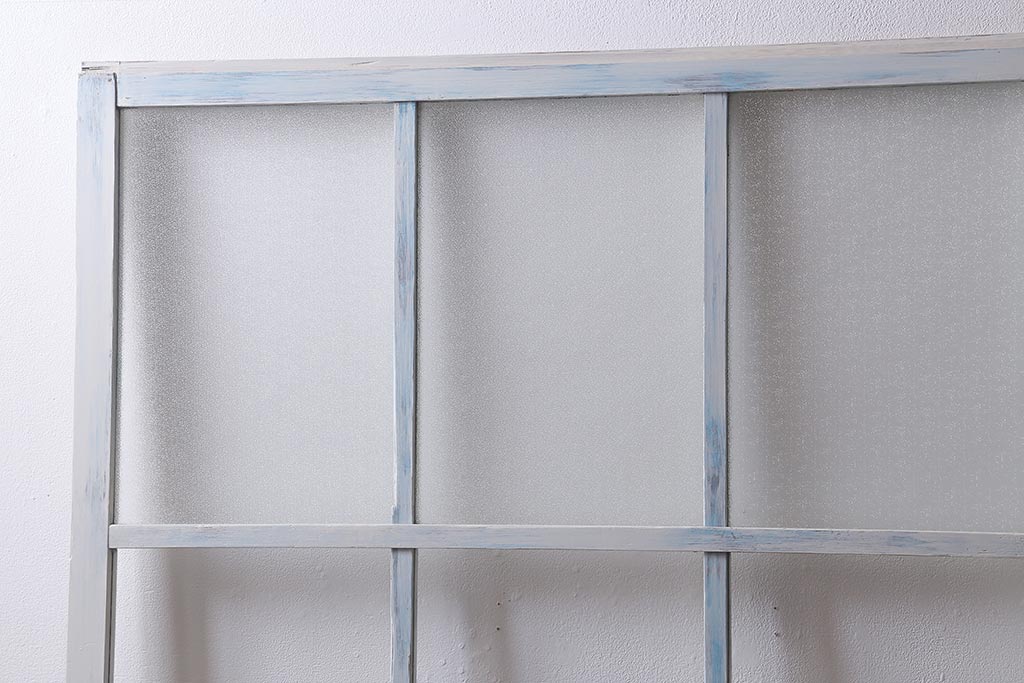 アンティーク建具　和製アンティーク　昭和初期　ペイント　2色のペイントカラーがお洒落なガラス戸2枚セット(引き戸、建具)(R-039729)