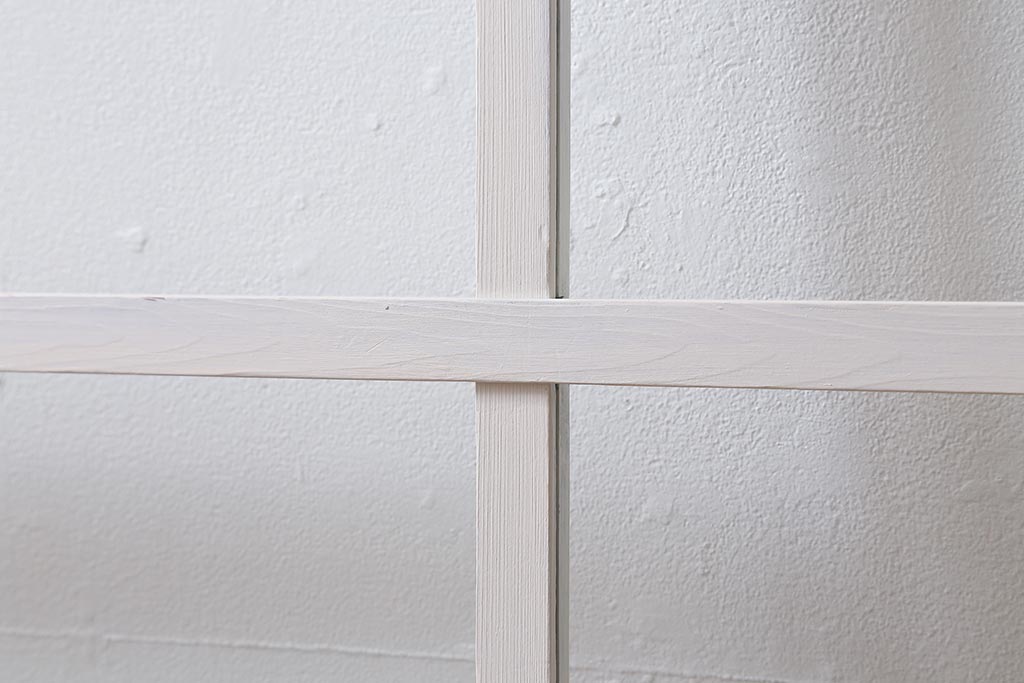アンティーク建具　ナチュラルレトロなホワイトのペイントガラス戸2枚セット(引き戸)(R-039752)