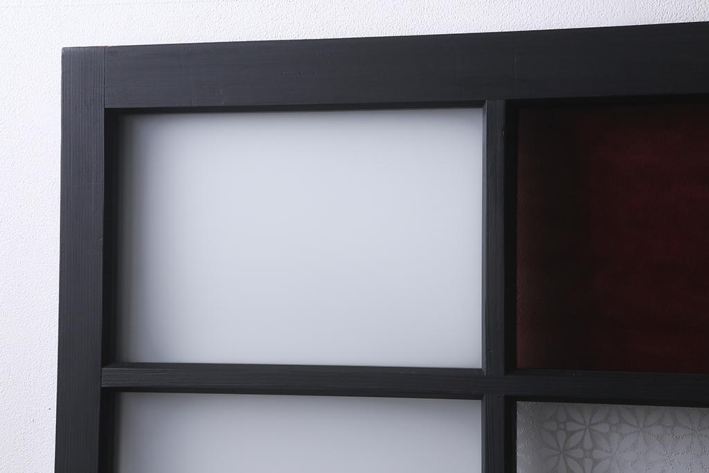 アンティーク建具　当店オリジナルガラス　色ガラスが目を引くペイントガラス戸2枚セット(引き戸)(R-039753)