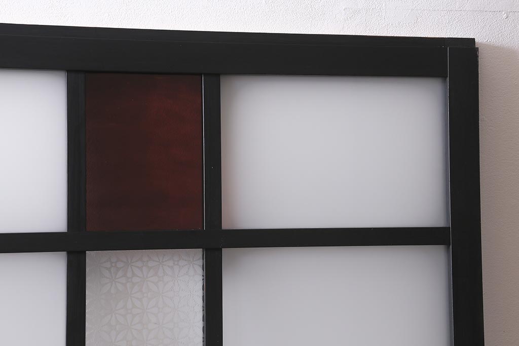 アンティーク建具　当店オリジナルガラス　色ガラスが目を引くペイントガラス戸2枚セット(引き戸)(R-039753)