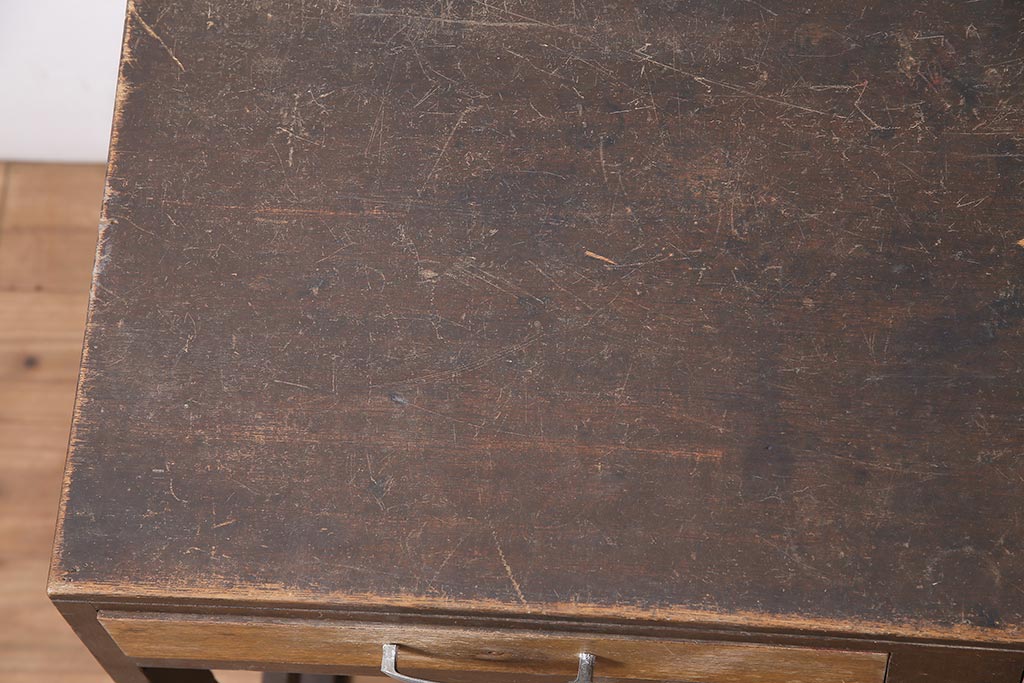 アンティーク家具　昭和初期　扉付きが珍しい!レトロな片袖デスク(片袖机、在宅ワーク、在宅用ワークデスク)(R-039763)