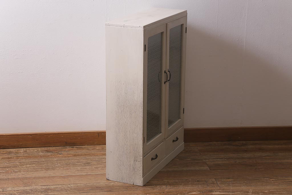 ペイント家具　当店オリジナルガラス　レトロなブックケース(本箱、収納棚、キャビネット)(R-039871)