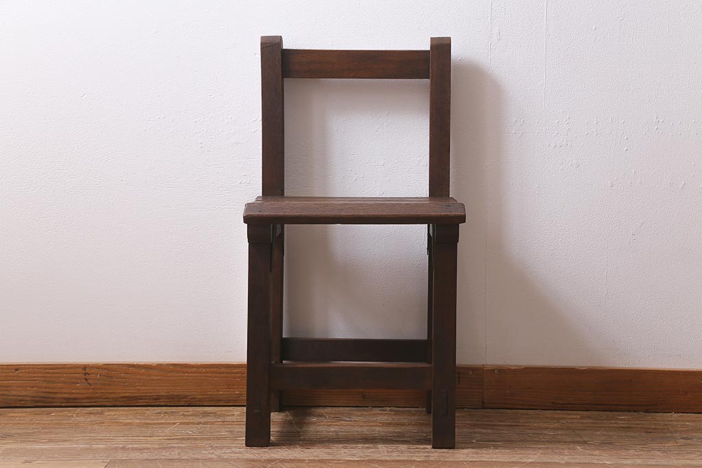 アンティーク家具　和製アンティーク　樫材　素朴な風合いがレトロな木製チェア(椅子、板座チェア)(R-039873)