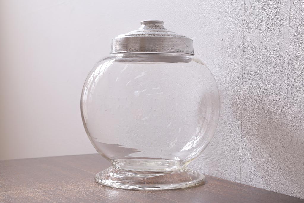 レトロ雑貨　昭和レトロ　丸いフォルムが可愛らしい地球瓶(ガラス瓶、ガラスビン)(R-039877)