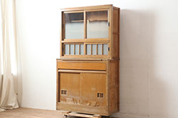 アンティーク家具　昭和中期　レトロな佇まいの作業台付き食器棚(収納棚、戸棚、キャビネット)(R-039892)