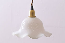 イギリスヴィンテージ照明　上品なフリルシェードのペンダントライト(ランプシェード、天井照明、ビンテージ)(R-039915)