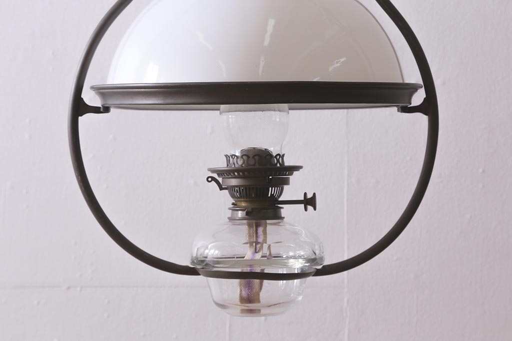 ヴィンテージ雑貨　イギリスビンテージ　8分芯　HINKS　1950年　メンズライクにおすすめな銅金具の吊り下げ式オイルランプ(ランタン、ハンギングランプ)(R-039930)
