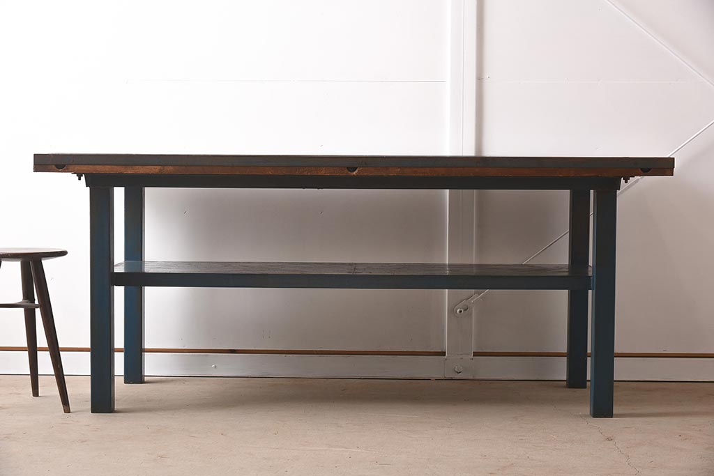 ヴィンテージ家具　アイアンフレーム　ジャンクな雰囲気が魅力の作業台(鉄脚テーブル、ビンテージ)(R-039938)