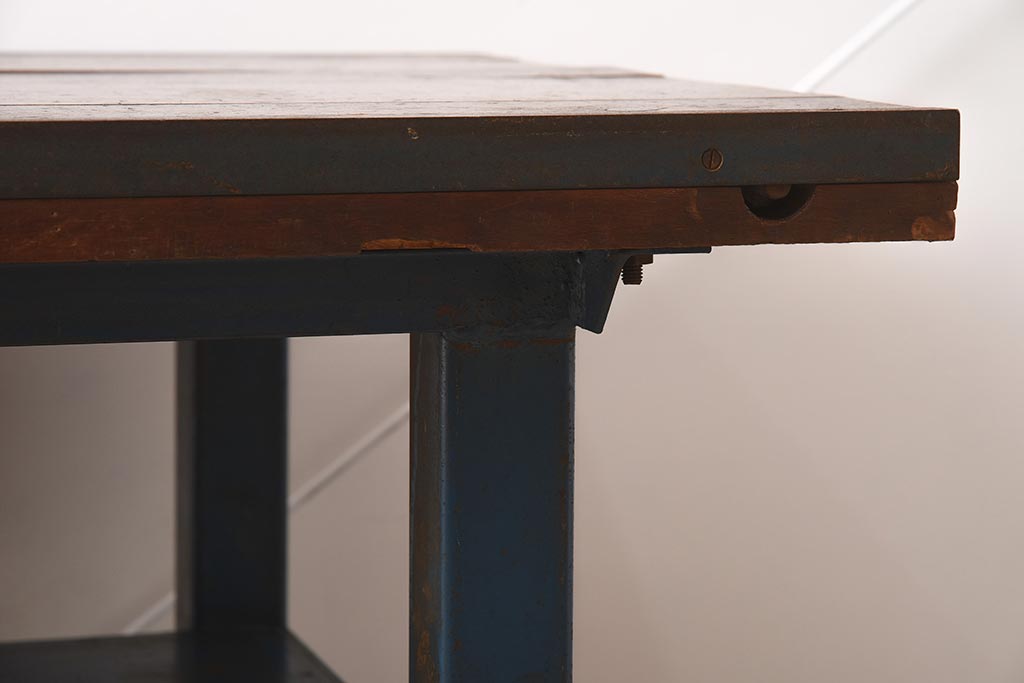 ヴィンテージ家具　アイアンフレーム　ジャンクな雰囲気が魅力の作業台(鉄脚テーブル、ビンテージ)(R-039939)