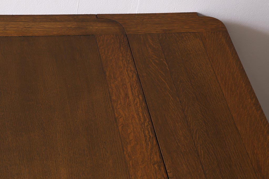 アンティーク家具　イギリスアンティーク　オーク材　ブルボーズレッグが目を引くドローリーフテーブル(エクステンションテーブル、ダイニングテーブル)(R-039960)