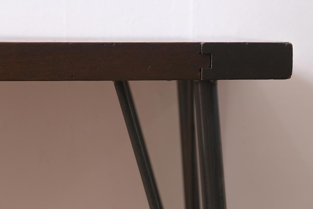 アンティーク家具　古材一枚板リメイク　朴の木を活かしたシンプルな鉄脚テーブル(コンソールテーブル、作業台)(R-039976)
