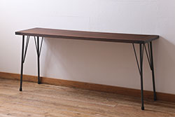 アンティーク家具　古材一枚板リメイク　朴の木を活かしたシンプルな鉄脚テーブル(コンソールテーブル、作業台)(R-039976)