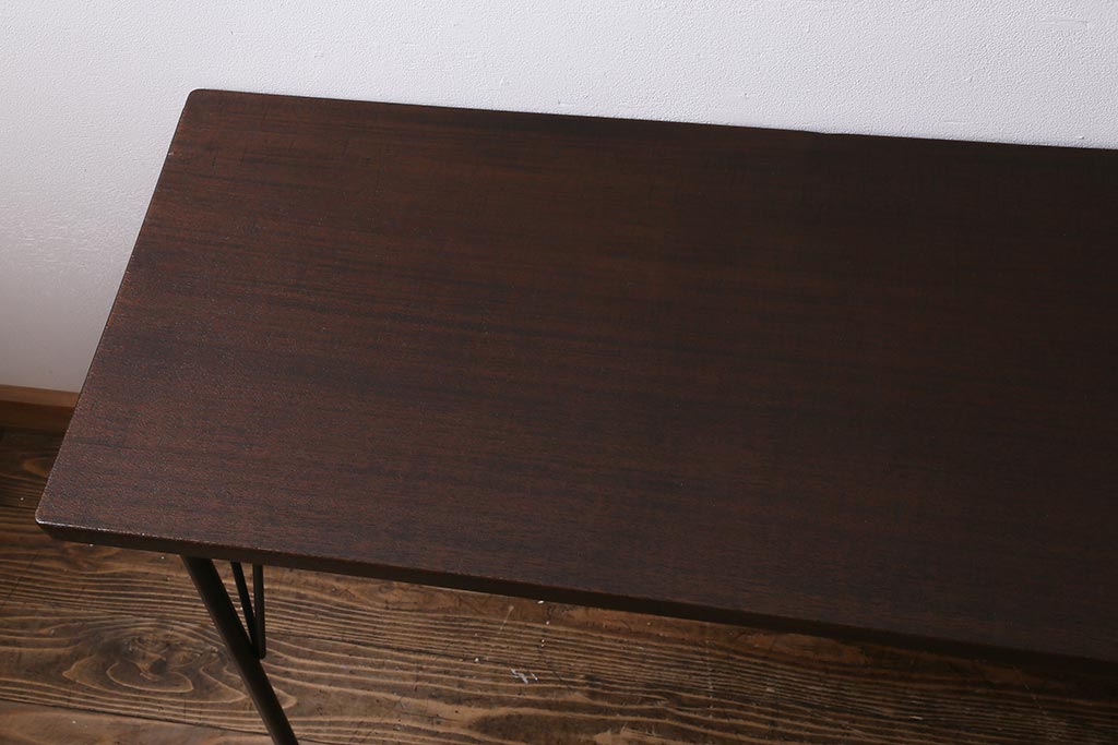 アンティーク家具　古材一枚板リメイク　ラワン材を活かしたシンプルな鉄脚テーブル(コンソールテーブル、作業台)(R-039977)