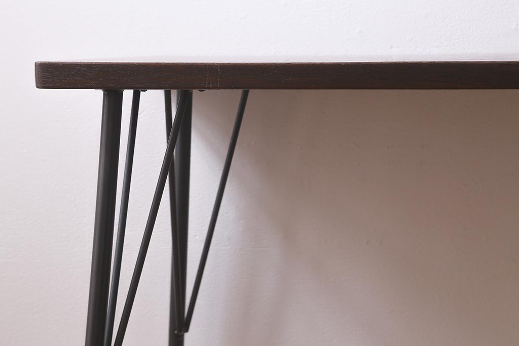 アンティーク家具　古材一枚板リメイク　ラワン材を活かしたシンプルな鉄脚テーブル(コンソールテーブル、作業台)(R-039977)