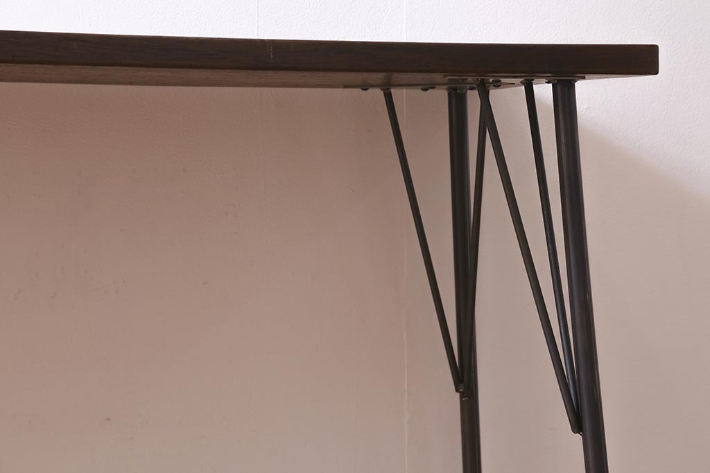 アンティーク家具　古材一枚板リメイク　ラワン材を活かしたシンプルな鉄脚テーブル(コンソールテーブル、作業台)(R-039977)