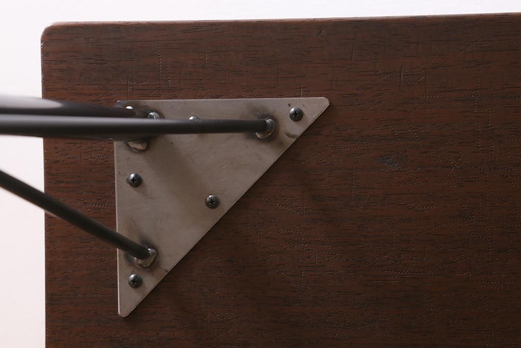 アンティーク家具　古材一枚板リメイク　ラワン材を活かしたシンプルな鉄脚テーブル(コンソールテーブル、作業台)(R-039977)