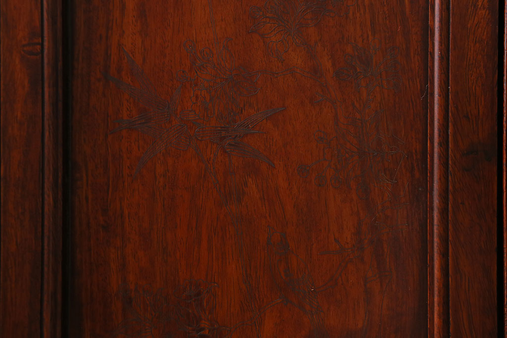 ヴィンテージ家具　カリン材　象嵌入りが珍しい!優美な佇まいの飾り棚(茶棚、収納棚、ビンテージ、花梨材)(R-039984)