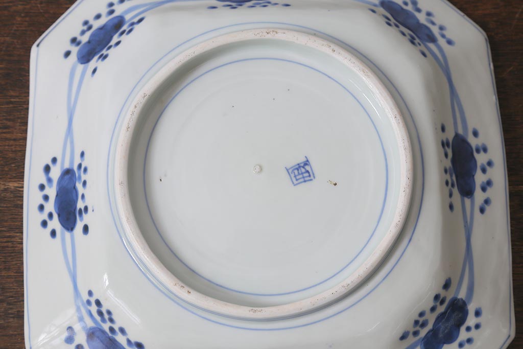 アンティーク雑貨 明治期 伊万里焼 染付八角皿(変形皿)(R-039996