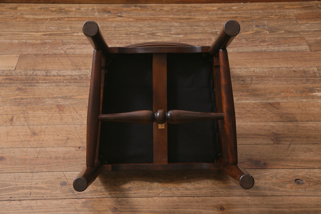 中古　松本民芸家具　グリーンのファブリックが上品な印象のA型布張ラダーバックチェア(ダイニングチェア、椅子)(R-040001)