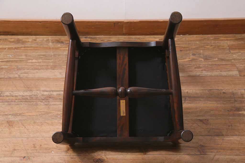 中古　松本民芸家具　グリーンのファブリックが上品な印象のA型布張ラダーバックチェア(ダイニングチェア、椅子)(R-040003)