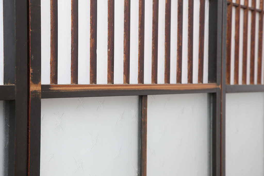 アンティーク建具　大正昭和初期　大きな帯ガラスが目を引く障子戸4枚セット(引き戸)(R-040012)