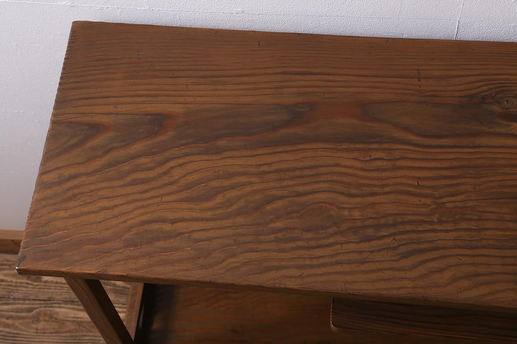 ヴィンテージ家具　工芸家具　高級杉材　味のある木の質感と力強い杢目が魅力の飾り棚(茶棚、収納棚、戸棚、ビンテージ)(R-040026)