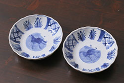 アンティーク雑貨　古民具・骨董　江戸後期　染付　なます皿2枚セット(和食器、小皿)(R-040028)
