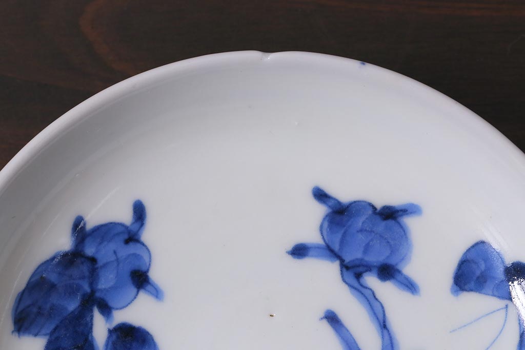 アンティーク雑貨　明治　伊万里　花蝶図　染付3.6寸小皿3枚セット(和食器)(R-040042)