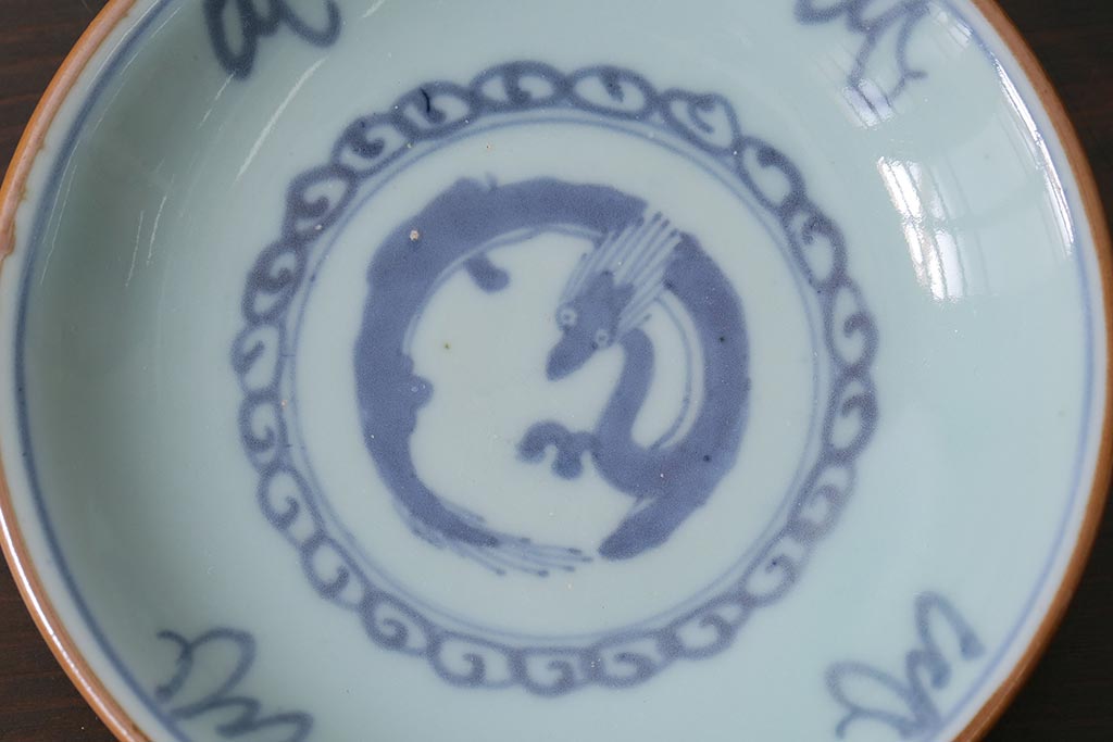 アンティーク雑貨　江戸期　萬歴年製　染付　4寸小皿3枚(和食器)(R-040063)