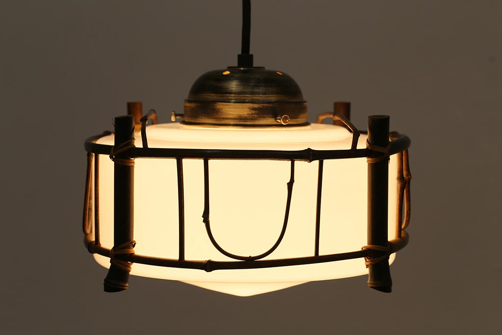 アンティーク照明　大正昭和初期　竹の意匠が趣ある吊り下げ照明(天井照明、ペンダントライト)(R-040080)