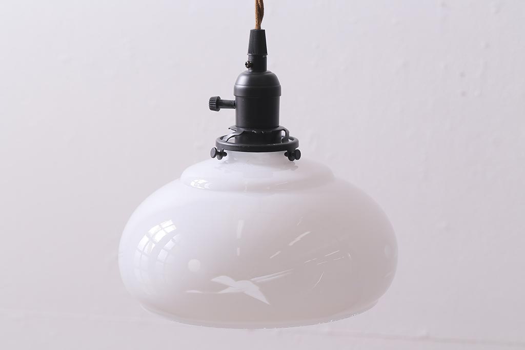 アンティーク照明　昭和レトロ　鶴の透かしが素敵な切子のペンダントライト(天井照明、吊り下げ照明、シェード)(R-040083)