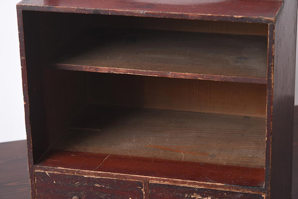 アンティーク雑貨　引き出し付き　小物収納におすすめな木製のおかもち(岡持ち)(R-040089)