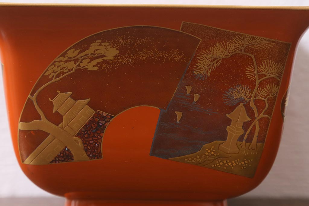 アンティーク雑貨　明治大正　輪島塗蒔絵杯洗(木製漆器深鉢)(R-040114)
