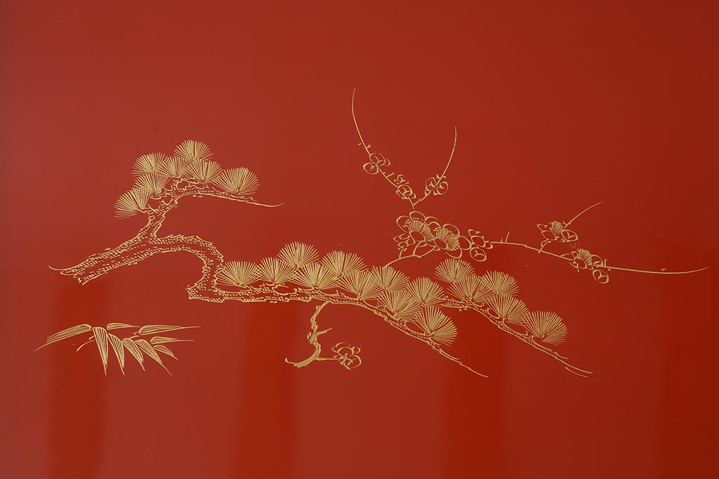 アンティーク雑貨　輪島塗　松竹梅の沈金蒔絵盆3枚セット(木製漆器)(R-040115)