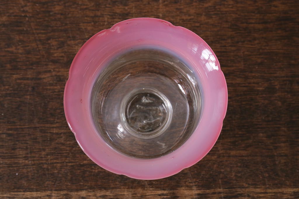 アンティーク雑貨 レトロ雑貨 大正期 ピンク縁 氷コップ(和ガラス、吹きガラス)(R-040122) | ラフジュ工房